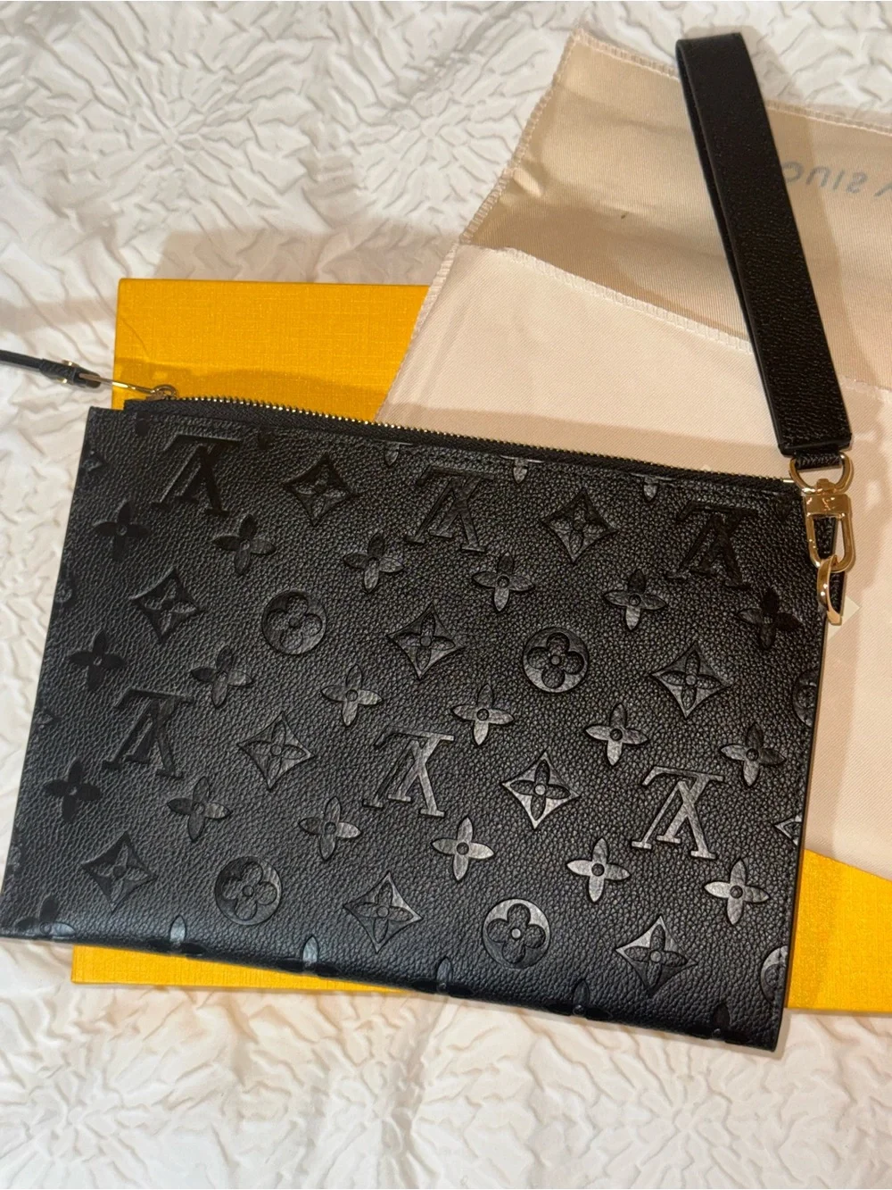 Louis Vuitton Black Embossed Monogram Flat Pouch
